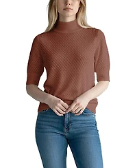 Hope & Henry Women's Organic Diamond Stitch Mock Neck Sweater