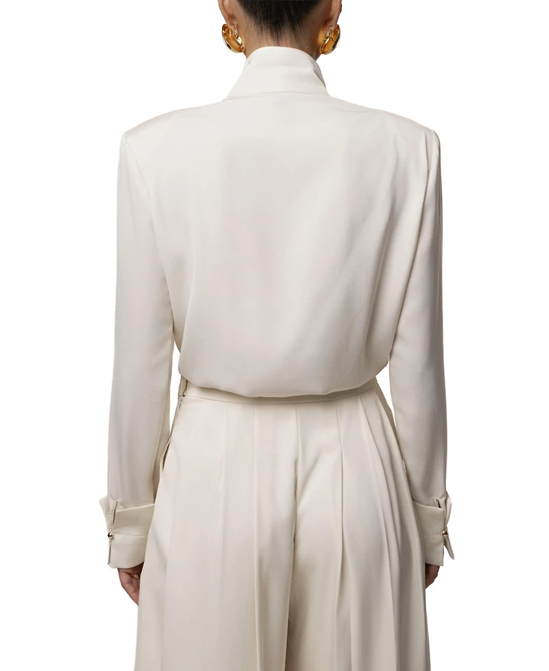 Jluxlabel Women's Visionary Pleated Deep-Plunge Long-Sleeve Bodysuit