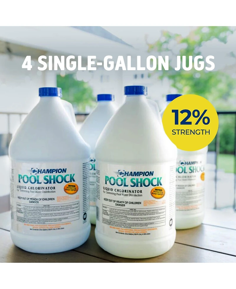Champion Pool Shock Liquid Chlorinator for Pool Water Disinfection, (4 Pack)