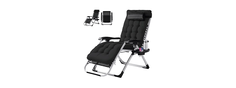 Mountaintop Zero Gravity Chair, Reclining Camping Lounge Chair for Indoor, Reclining Patio Chairs with Cup Holder Trays and Removable Cushion