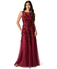 Adrianna Papell Women's Illusion Bead Mesh Long Wedding Guest Beaded Dress