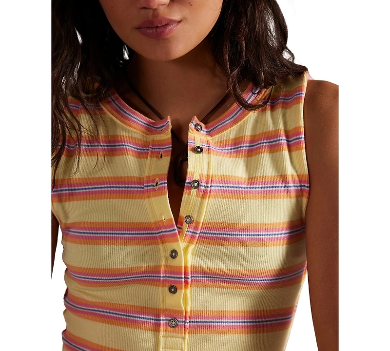 Free People Women's Jamie Crewneck Henley Striped Top
