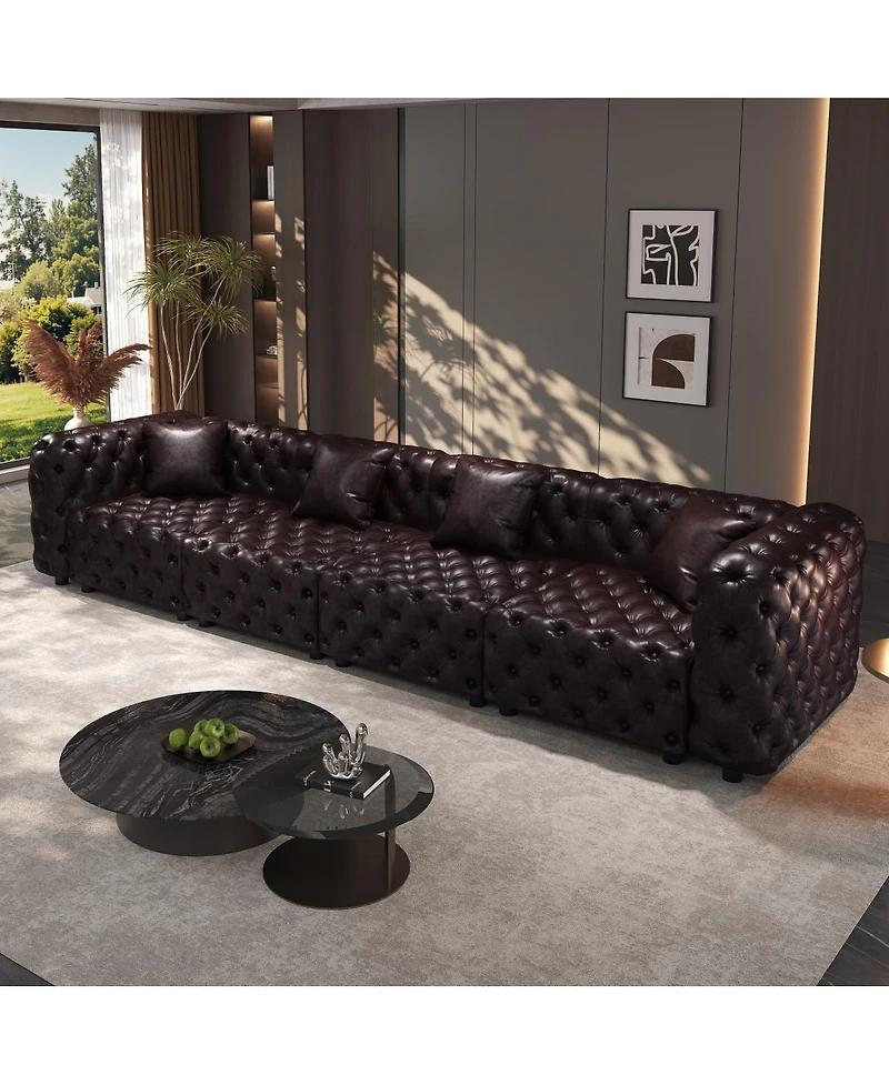 Streamdale Furniture 134.4" Modern Faux Leather Modular 4-Seater Sectional Sofa with Pillows