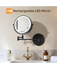 Busdays 8 Inch Rechargeable Wall Mounted Makeup Mirror Double Sided 1x 10x Magnifying with Lights 360 Rotation Foldable Arm for Bathroom Shaving