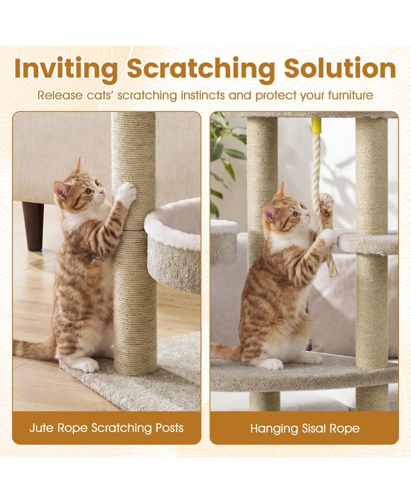 Sugift Carpeted Cat Tree 51 Inch with Oversized Top Perch and 2 Round Beds for Indoor Cats