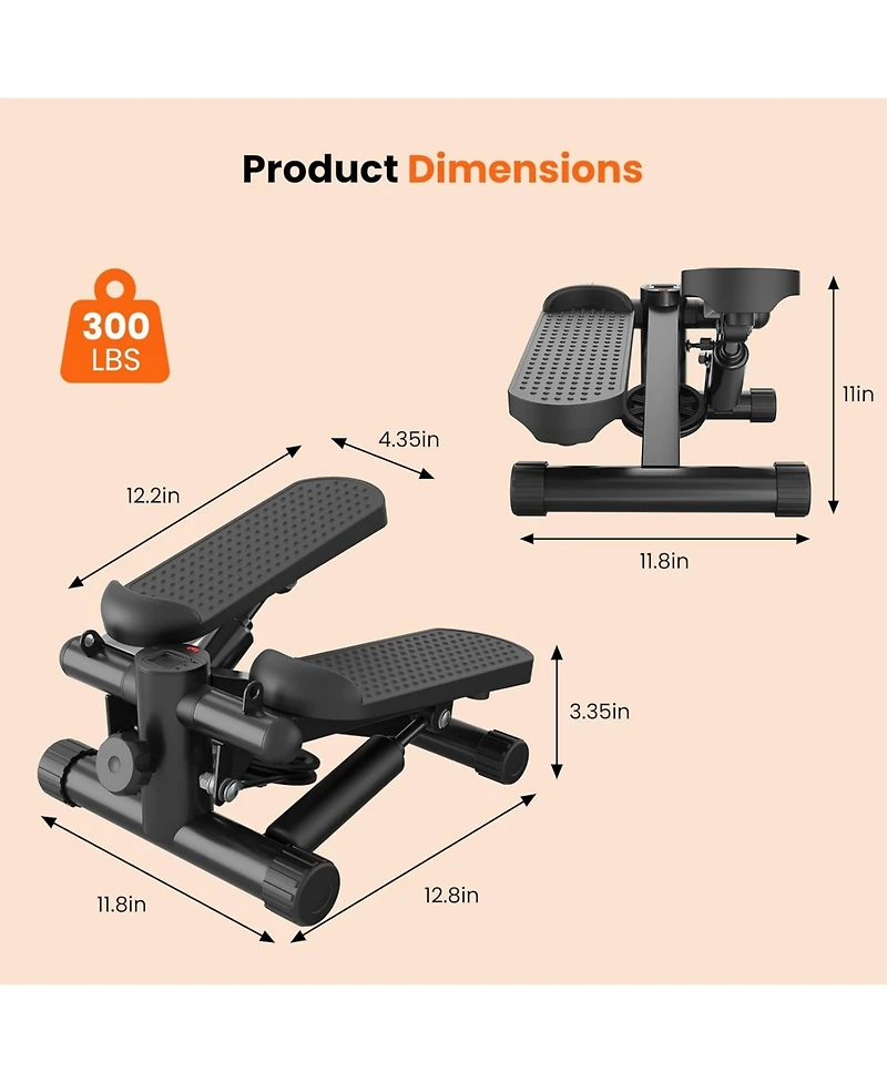 Zeny Mini Stepper with Resistance Bands, Adjustable Home Fitness Trainer