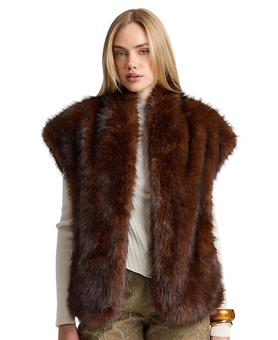 Avec Les Filles Women's Belted Faux Fur Shawl Collar Vest