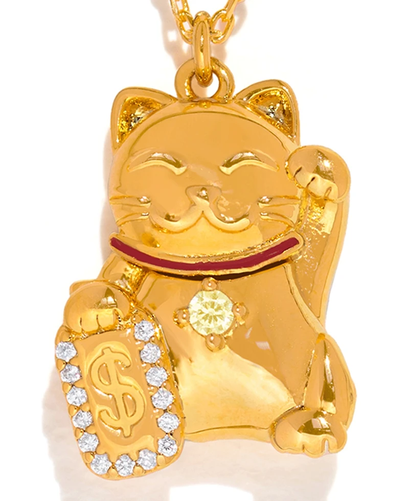 Girls Crew Crystal Lucky Cat Locket Necklace