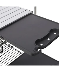 Mountaintop Foldaway Outdoor Cooking Table with Lamp Holder, 4 Side Trays, Mesh Storage Shelf