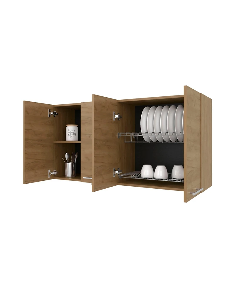 Fm Furniture Verona Wall-Mounted Kitchen Storage Cabinet with Integrated Dish Rack and Four Doors