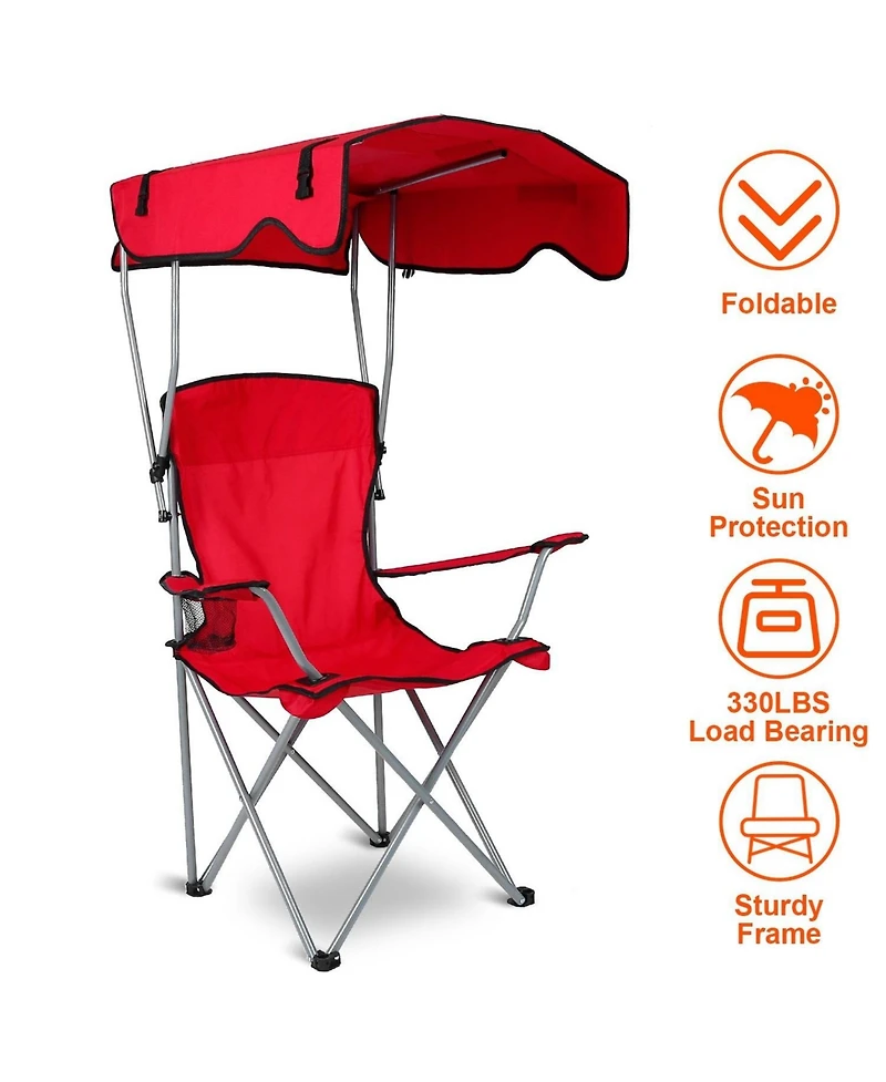 Mountaintop Foldable Beach Canopy Chair Sun Protection Camping Lawn Canopy Chair 330LBS Load Folding Seat with Cup Holder For Beach