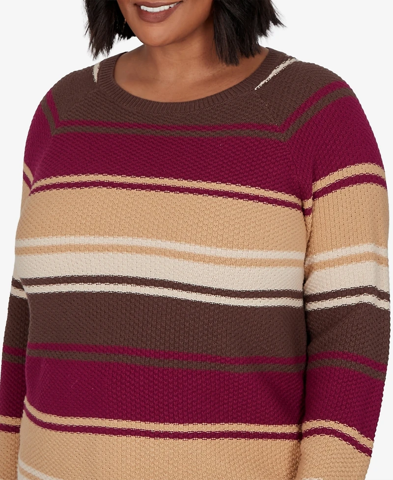 Hearts Of Palm Plus Stripe Long-Sleeve Crewneck Pullover