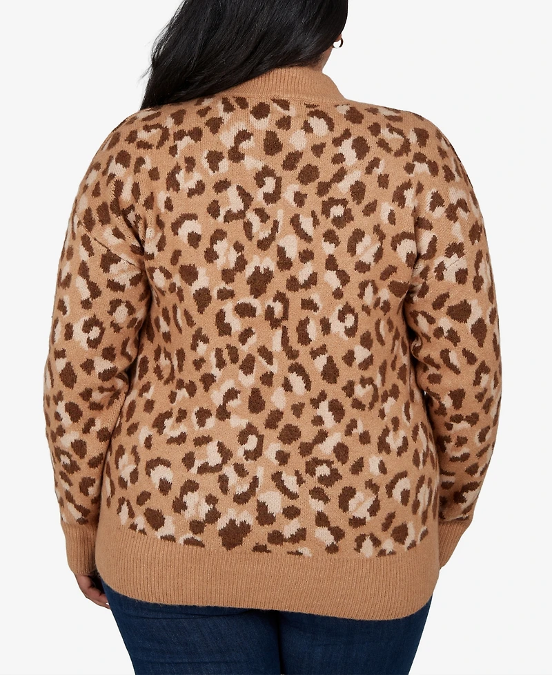 Hearts Of Palm Plus Leopard Spots Animal-Print Long-Sleeve Pullover