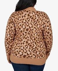 Hearts Of Palm Plus Leopard Spots Animal-Print Long-Sleeve Pullover