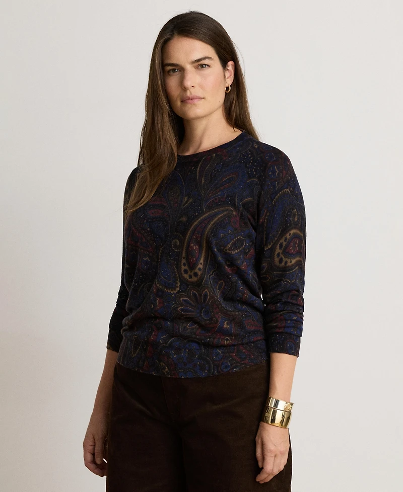 Lauren Ralph Women's Paisley Cotton-Modal Blend Slim-Fit Sweater