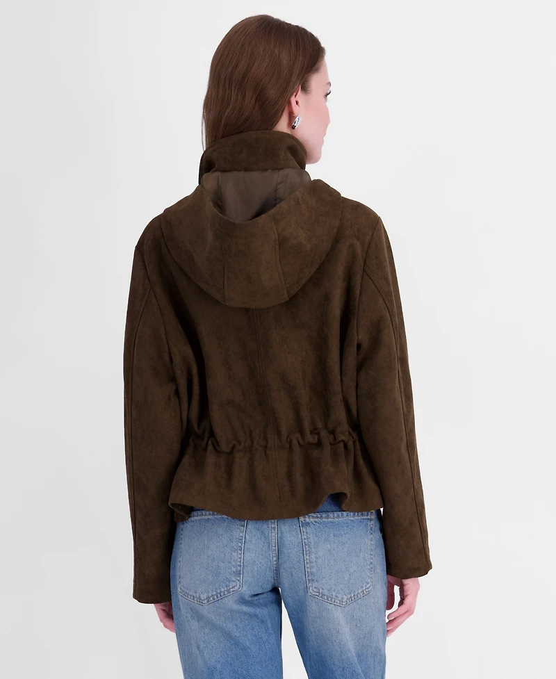Tahari Women's Faux Suede Hooded Anorak Coat