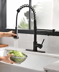 Thirtypeachy Single Handle Pull-Down Kitchen Faucet with Drinking Water Tap, 4-Mode Sprayer and Roll-Up Drying Rack