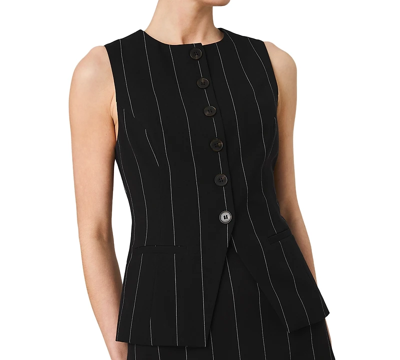 French Connection Women's Wide Pinstripe Suiting Sleeveless Peplum Top