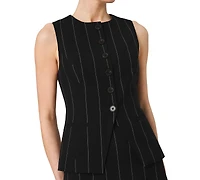 French Connection Women's Wide Pinstripe Suiting Sleeveless Peplum Top