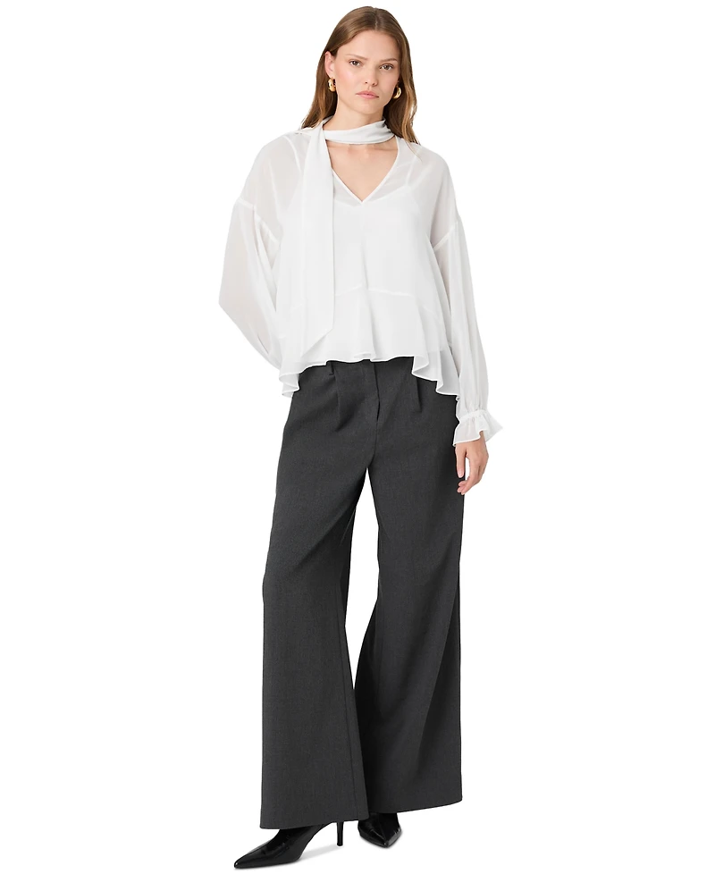 French Connection Women's Marina Tie-Front Chiffon Long-Sleeve Top