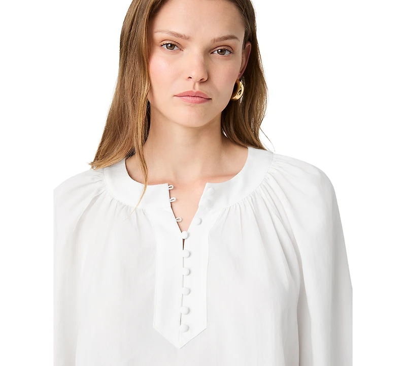 French Connection Women's Tencel Mock-Neck Long-Sleeve Half-Placket Blouse