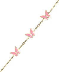Lily Nily Enamel Butterflies and Cubic Zirconia Bezel Station Chain Link Bracelet in 14K