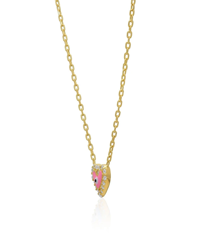 Lily Nily Girls Enamel Evil Eye Heart Cubic Zirconia Necklace in 14K
