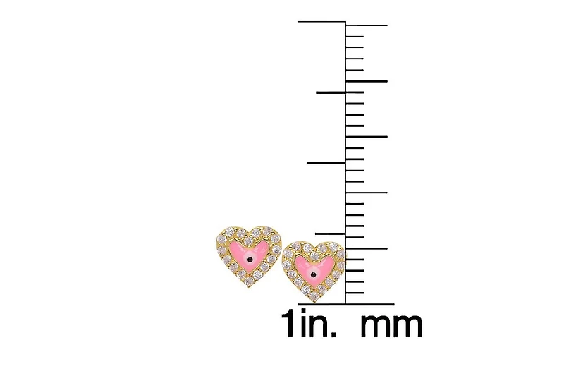 Lily Nily Girls Enamel Evil Eye Heart Cubic Zirconia Halo Stud Earrings in 14K