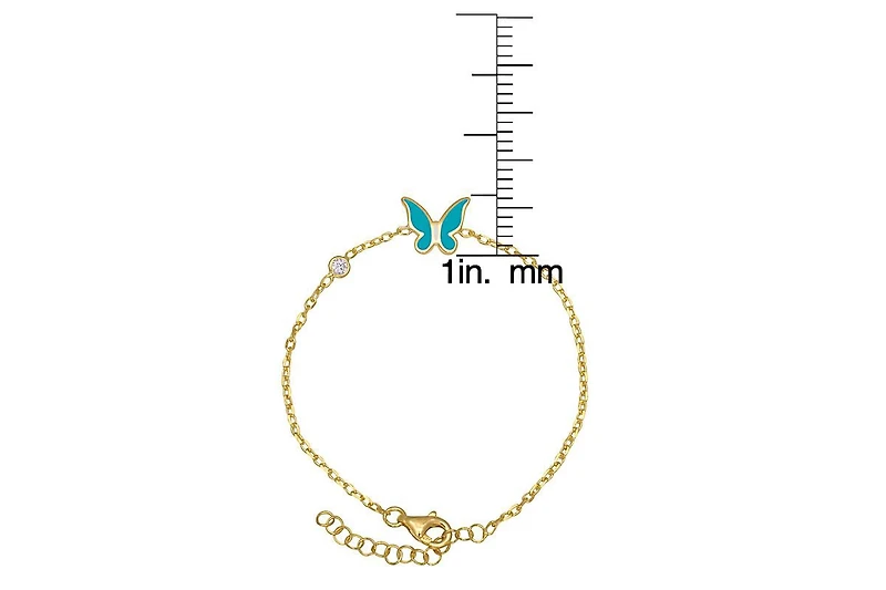 Lily Nily Girls Enamel Butterfly and Cubic Zirconia Bezel Station Chain Link Bracelet in 14K