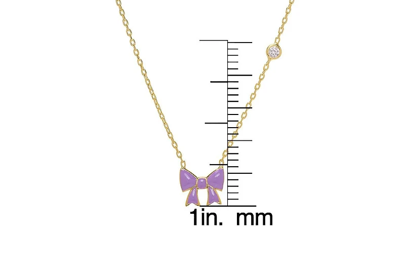 Lily Nily Enamel Bow and Cubic Zirconia Bezel Station Necklace in 14k