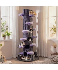 Sugift 90.5 Inch Tall Multifunctional Cat Tree with Private Condos and Wide Top Perch