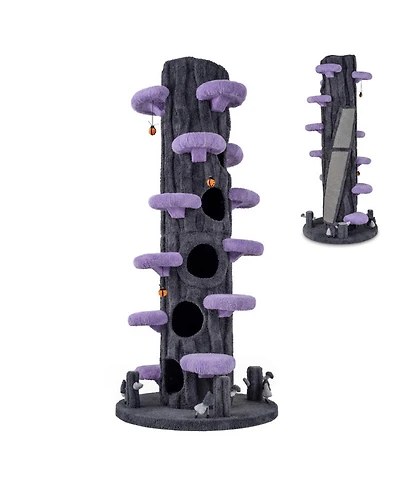 Sugift 90.5 Inch Tall Multifunctional Cat Tree with Private Condos and Wide Top Perch