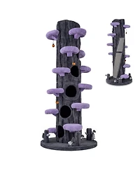 Sugift 90.5 Inch Tall Multifunctional Cat Tree with Private Condos and Wide Top Perch