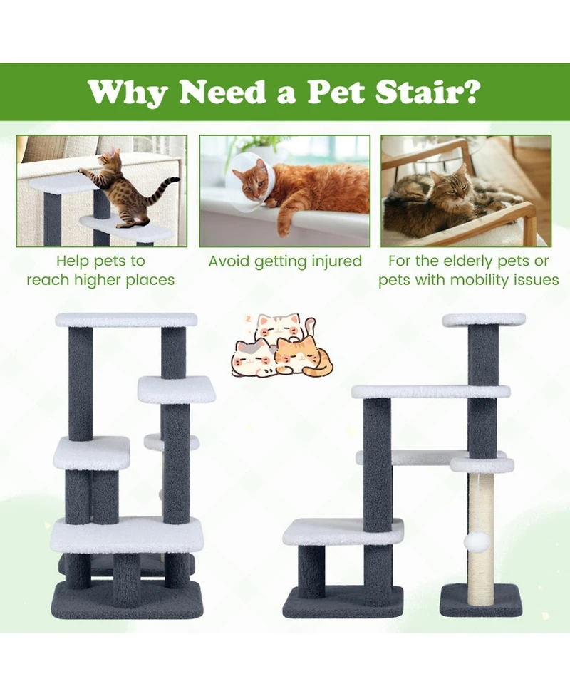 Sugift 2-in-1 Cat Stairs and Cat Tree Tower with Scratching Post and Hanging Toy Ball