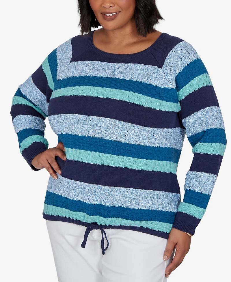 Hearts Of Palm Plus Scoop Neck Long-Sleeve Marled-Stripe Pullover Sweater
