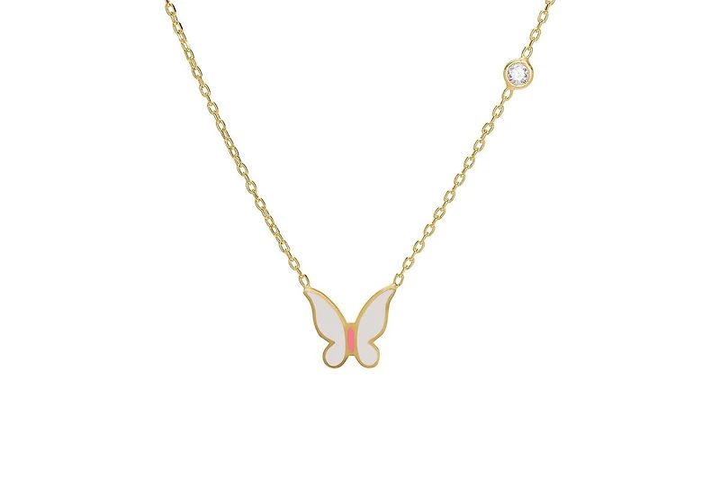 Lily Nily Girls Enamel Butterfly and Cubic Zirconia Bezel Station Necklace in 14K