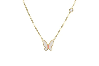 Lily Nily Girls Enamel Butterfly and Cubic Zirconia Bezel Station Necklace in 14K
