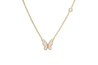 Lily Nily Girls Enamel Butterfly and Cubic Zirconia Bezel Station Necklace in 14K