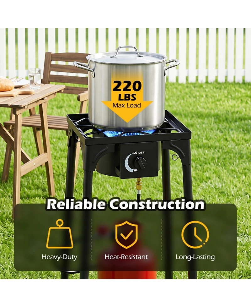 Sugift Single Burner Propane Camping Stove 80000 Btu with Adjustable Regulator and Hose for Outdoor Cooking