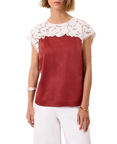 Mint Velvet Women's Satin Lace Cap-Sleeve Top