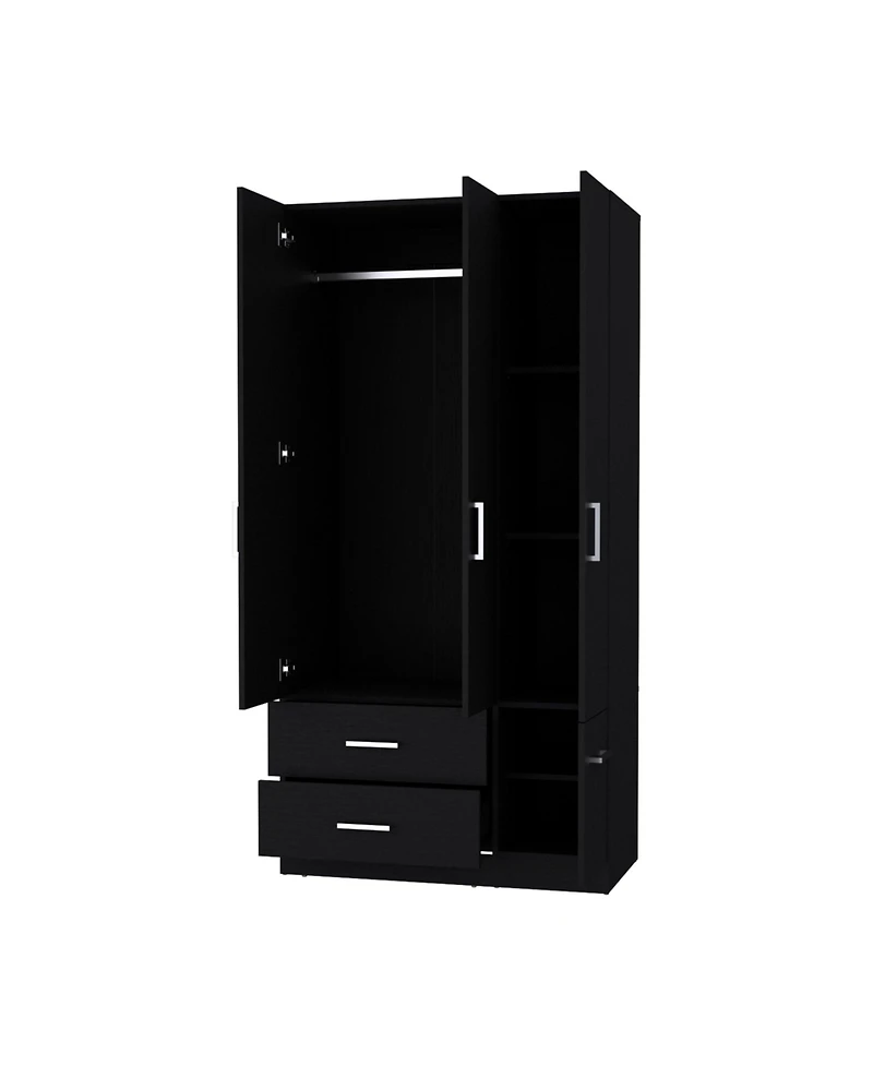 Fm Furniture Douglas Armoire in Melamine, Two Drawers, Hanging Rod And 4 Doors