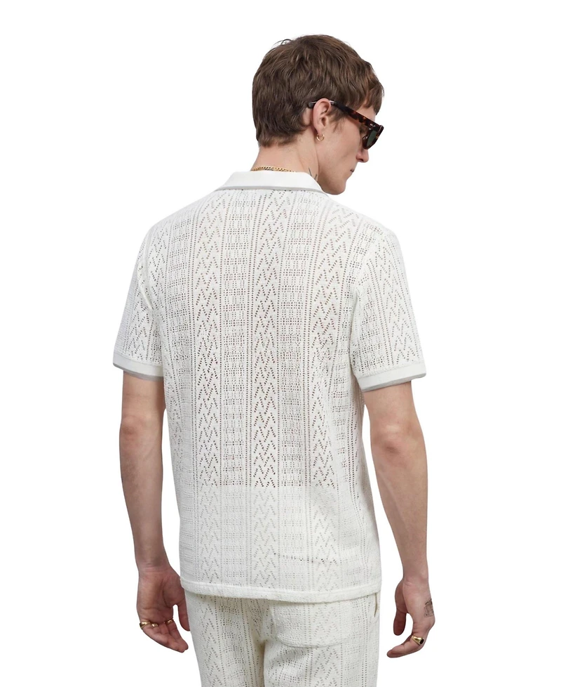 Twisted Tailor Men's Oscar Tipped Crochet Cotton Polo Shirt