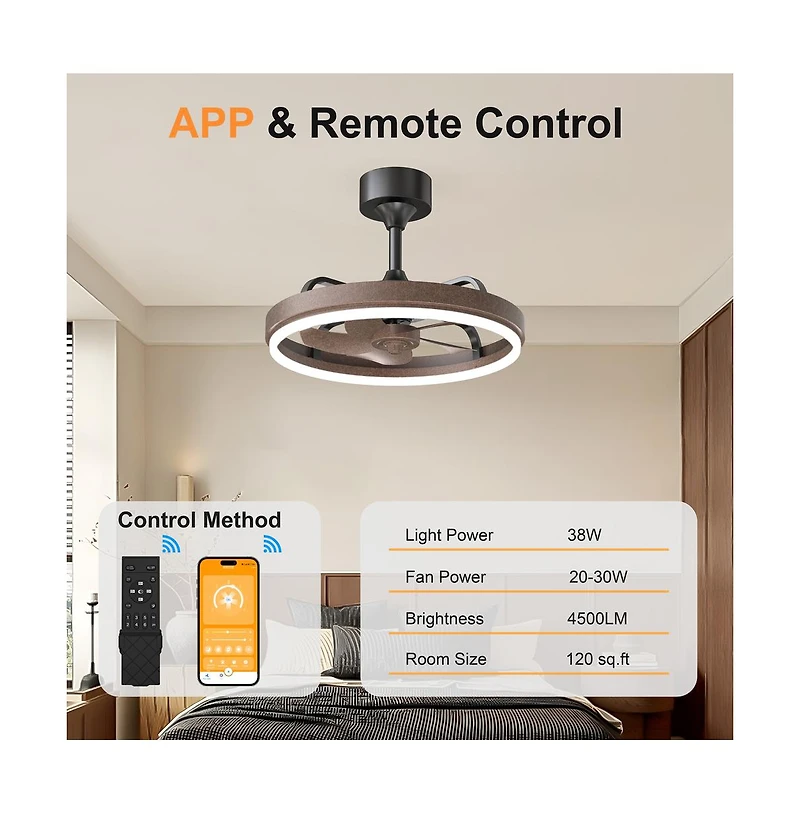 Sofucor 20.5-in Modern Ceiling Fans with Led Lights Remote and App Control Included 5-Blade