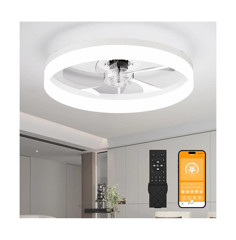 Sofucor 19.7-in Flush Mount Ceiling Fan Led Light with Remote and App Control Included 5-Blade