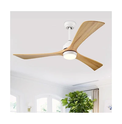 Sofucor 52-in White Modern Led Ceiling Fan with Lights and Remote Control Included 3-Blade