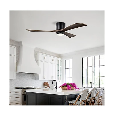 Sofucor 52-in Minimalism Flush Mount Solid Wood Blades Led Ceiling Fan with Lights and Remote Control Included 3-Blade