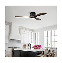 Sofucor 52-in Minimalism Flush Mount Solid Wood Blades Led Ceiling Fan with Lights and Remote Control Included 3-Blade