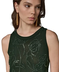 Donna Karan New York Women's Beaded Crewneck Sleeveless Tank