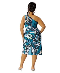 Buxom Couture Plus Butterfly Print One Shoulder Mini Dress