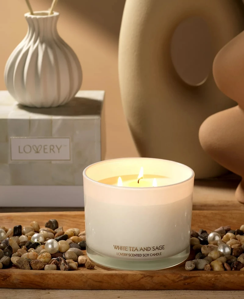 Lovery Deluxe Tea and Sage Candle Gift Set, 3 Wick Aromatherapy Candles